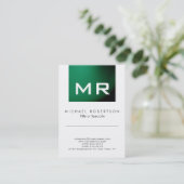 Monogramme moderne vert blanc Carte de visite prop (Debout devant)