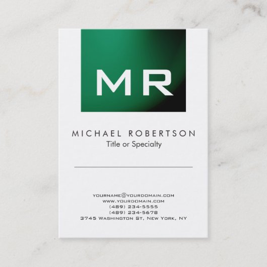Monogramme moderne vert blanc Carte de visite prop (Devant)