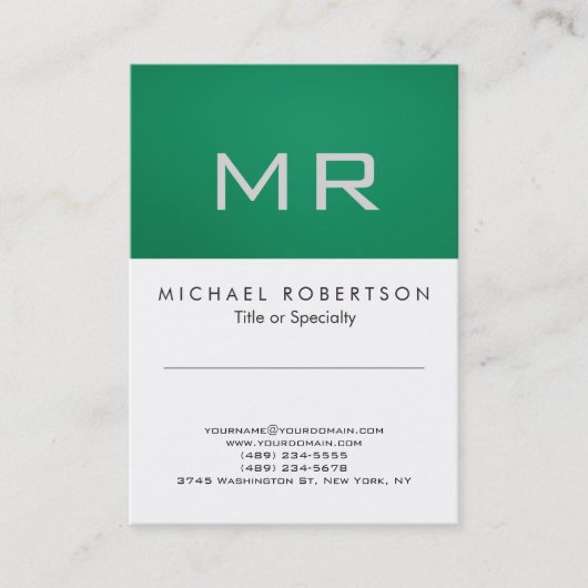 Monogramme moderne vert blanc Carte de visite prop (Devant)
