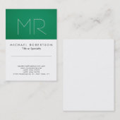 Monogramme moderne vert blanc Carte de visite prop (Devant / Derrière)