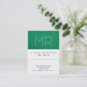 Monogramme moderne vert blanc Carte de visite prop (Debout devant)