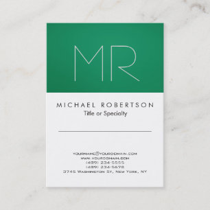 Monogramme moderne vert blanc Carte de visite prop