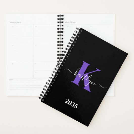 Monogramme Moderne Violet Noir Script (Devant avec enveloppe)