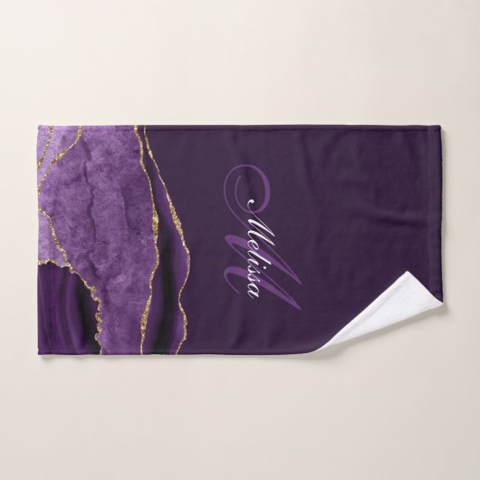 monogramme moderne violet or agate (Serviette à main)