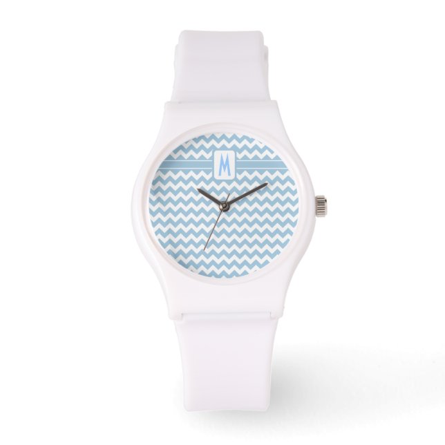 Monogramme montre poignet : Chevrons Bleus et Blan (Recto)