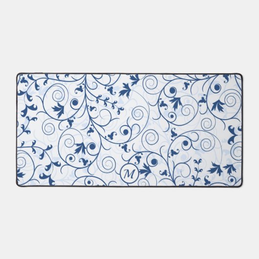 Monogramme Motif à feuille bleue rétro (Recto)