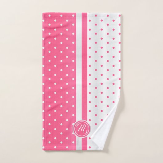 Monogramme Motif à points rose chaud et blanc (Serviette à main)