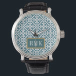 Monogramme | Motif bleu Amadora<br><div class="desc">A geometric pattern made in a trbal. Artist : Wild Apple Portfolio</div>