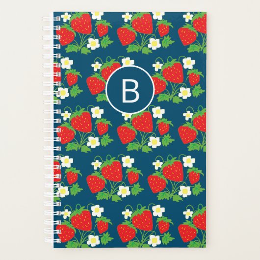 Monogramme motif bleu fraise et fleur (Devant)