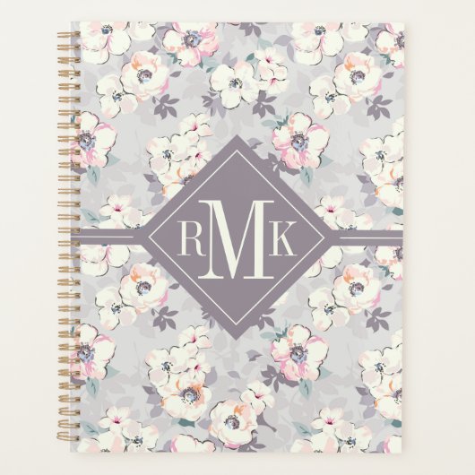 Monogramme | Motif d'aquarelle rose doux (Devant)