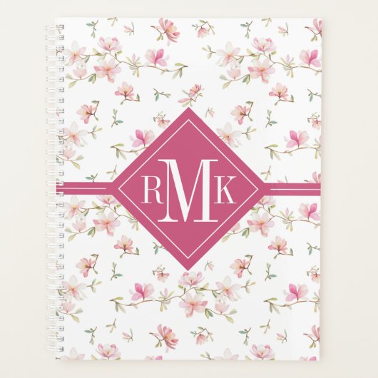Monogramme | Motif d'aquarelle rose doux (Devant)