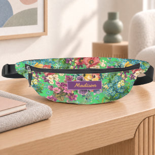 Monogramme motif floral vert violet vintage
