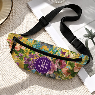 Monogramme motif floral violet jaune vintage