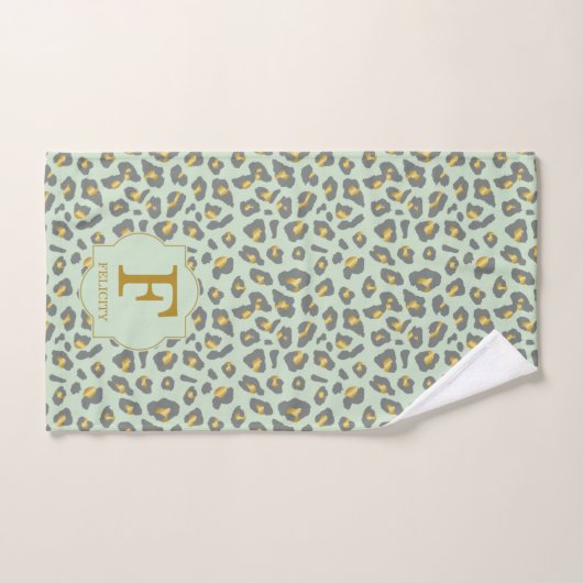 Monogramme Motif Leopard Mint Or Moderne (Serviette à main)