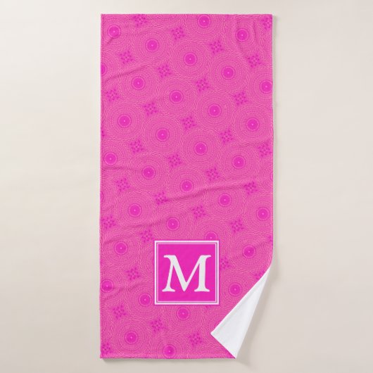 Monogramme motif rose chaud cercles (Serviette de bain)