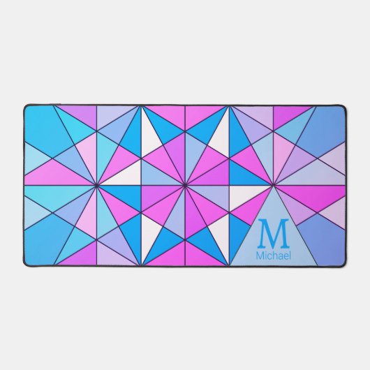 Monogramme Motif triangle bleu violet rétro (Recto)