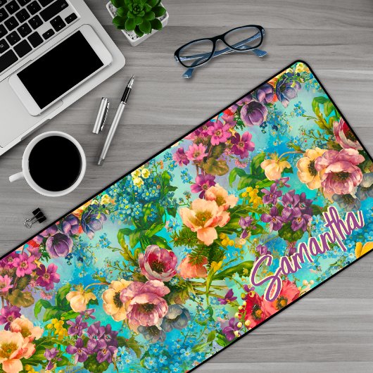 monogramme motif vintage bleu violet