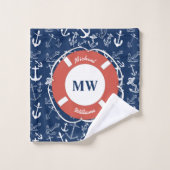 Monogramme nautique Ancre bleu marine Motif (Gant de toilette)