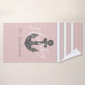 Monogramme nautique Dusty Rose rose Ancre florale (Serviette de bain)