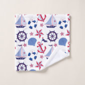 Monogramme nautique rouge de motif de bleu marine (Gant de toilette)
