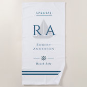 Monogramme nautique Serviette de plage blanche (Devant)