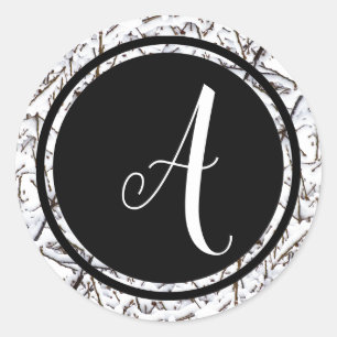Monogramme neige d'hiver cercle noir - Autocollant