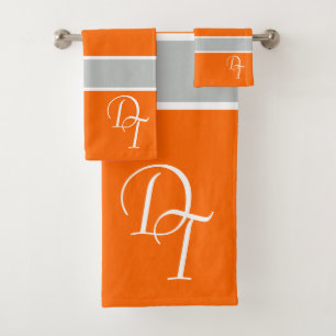 Monogramme - néon orange - gris rayures