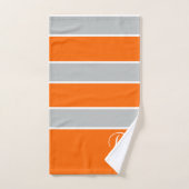 Monogramme - néon orange - gris rayures (Serviette à main)
