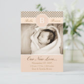Monogramme Neutre Beige Faire-part de naissance No (Debout devant)