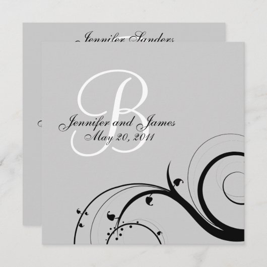 Monogramme noir B Invitations de mariage gris (Devant / Derrière)