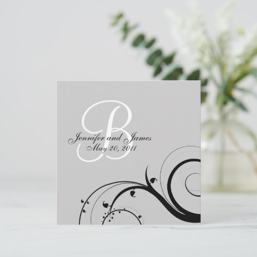 Monogramme noir B Invitations de mariage gris (Debout devant)