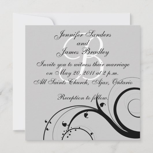 Monogramme noir B Invitations de mariage gris (Dos)