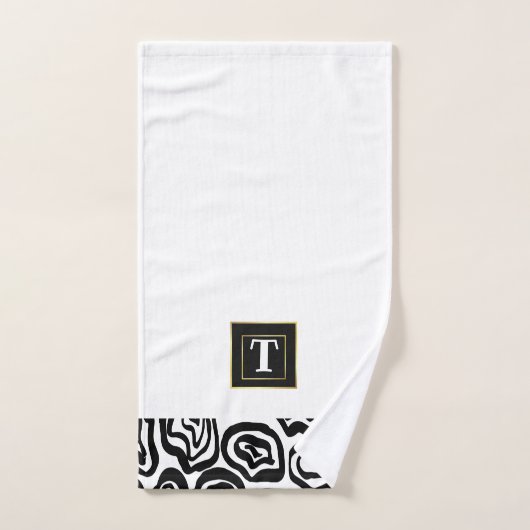 Monogramme Noir Blanc brossé texture (Serviette à main)