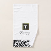 Monogramme Noir Blanc brossé texture serviette de  (Serviette à main)