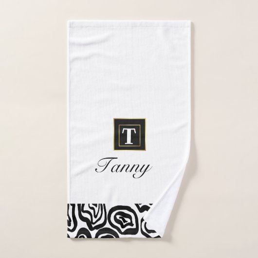 Monogramme Noir Blanc brossé texture serviette de  (Serviette à main)