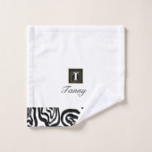 Monogramme Noir Blanc brossé texture serviette de  (Gant de toilette)