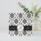 Monogramme noir blanc Damas Faire-part de mariage (Debout devant)