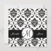 Monogramme noir blanc Damas Faire-part de mariage (Devant)