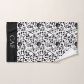 Monogramme Noir Blanc Floral Line Art Cadeau (Serviette à main)