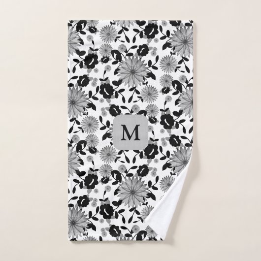 Monogramme noir blanc gris design (Serviette à main)