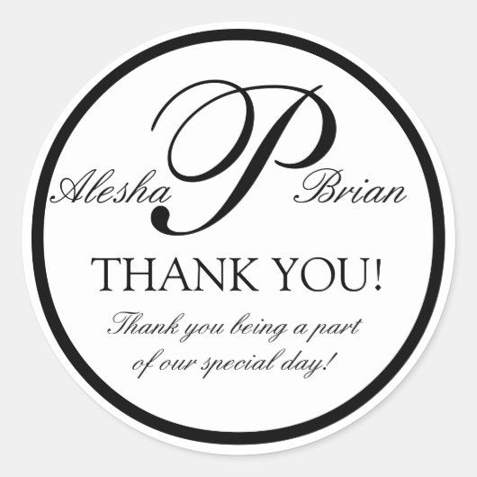 Monogramme noir blanc P Mariage Favoriser Stickers (Devant)
