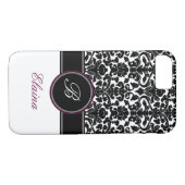 Monogramme Noir, Blanc, Plum Damask iPhone 7 Coque (Dos (Horizontal))