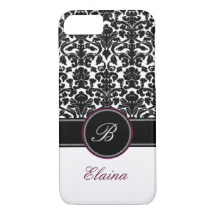 Monogramme Noir, Blanc, Plum Damask iPhone 7 Coque