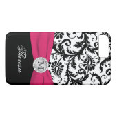 Monogramme noir, blanc, rose Damask iPhone 7 Coque (Dos (Horizontal))