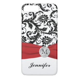 Monogramme Noir, Blanc, Rouge Damas iPhone 7 Coque