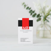 Monogramme Noir Blanc Rouge Nettoyer Carte de visi (Debout devant)