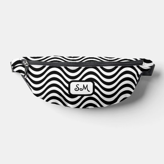 Monogramme Noir Blanc Wavy Stripes Psychedélique (Poser)
