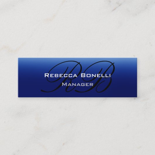 Monogramme noir bleu Carte de visite mince (Devant)