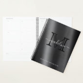 Monogramme noir brossé métallique élégant Script (Devant avec enveloppe)