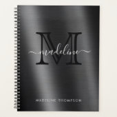 Monogramme noir brossé métallique élégant Script (Devant)